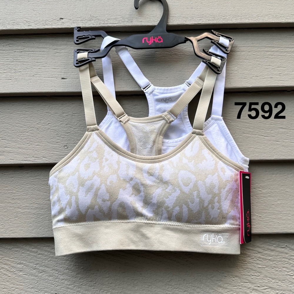 Ryka Womens 2-Pack Sports Bra Overcast Leopard White Racerback R000019 Small